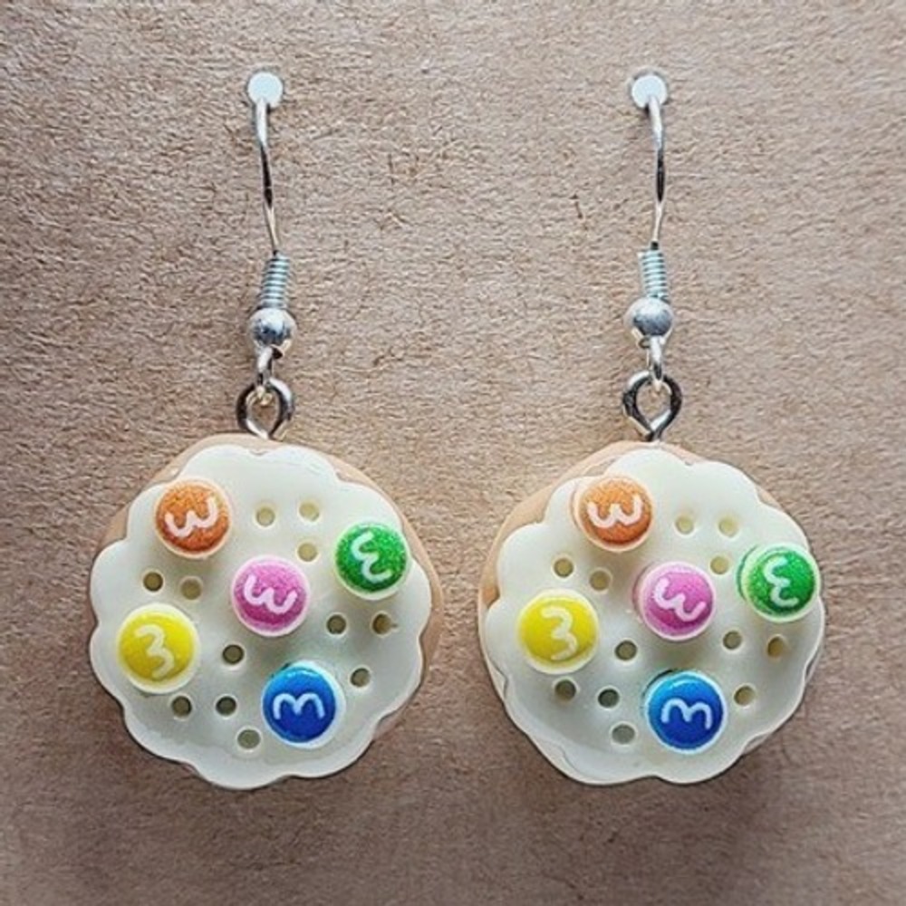 Handmade Cookie Sandwich‎ Candy Topped Resin Drop Earrings Multicolor Novelty